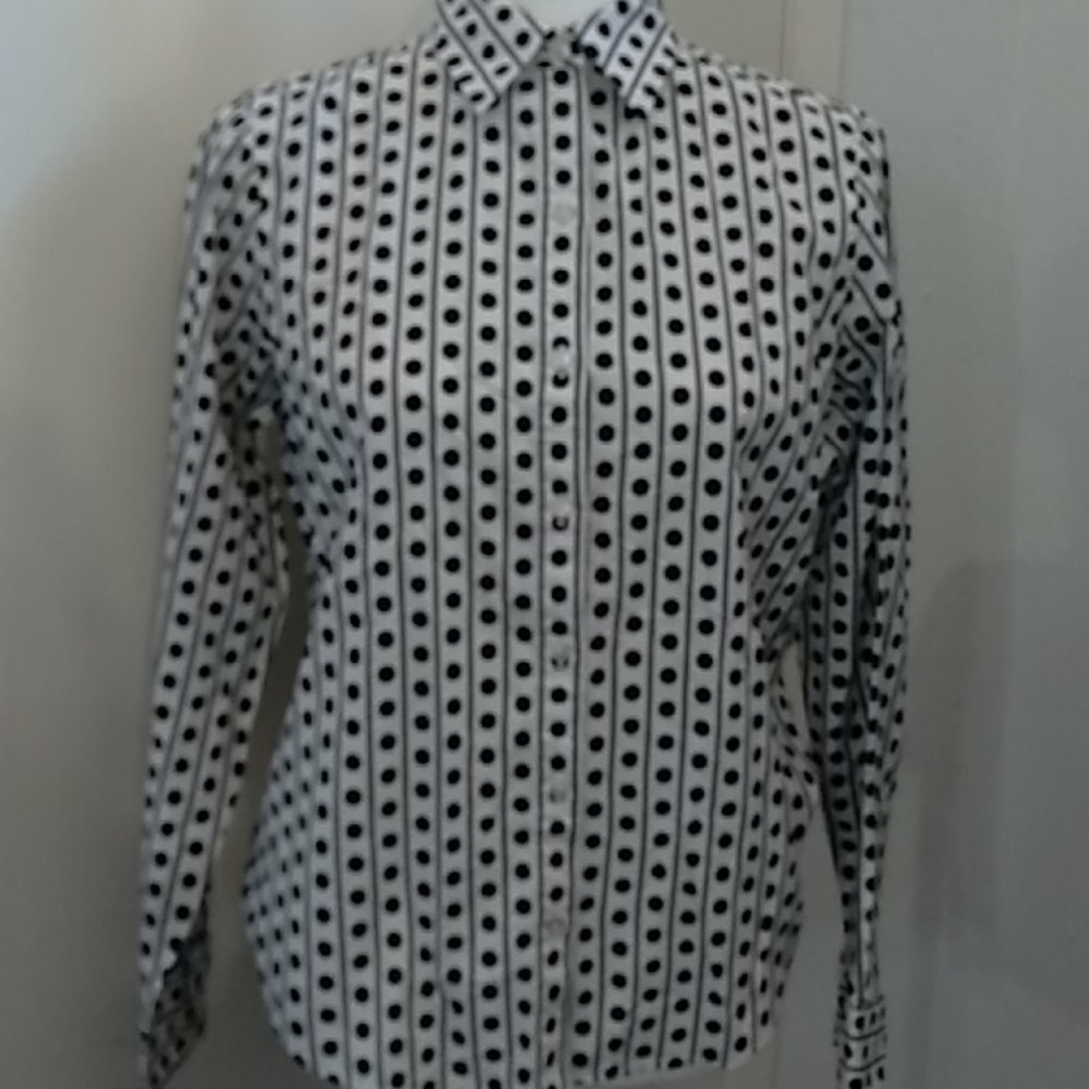 Jones New York black and white polka dot blouse